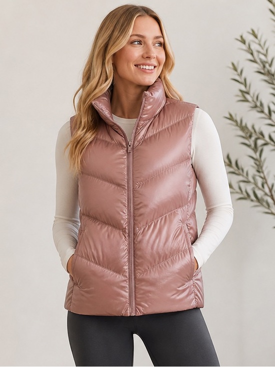 Athleta Jackets & Blazers - Athleta Goose Down Puffer Vest Womens Medium Pink Metallic Quilted Athleisure